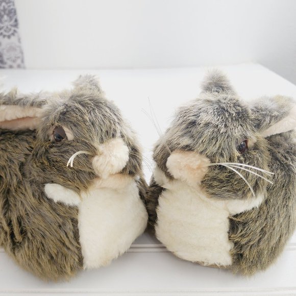 Novelty Plush Slippers Rabbit/ Bunny Faux Fur Brown and Tan Size M (7-8) - Picture 12 of 13